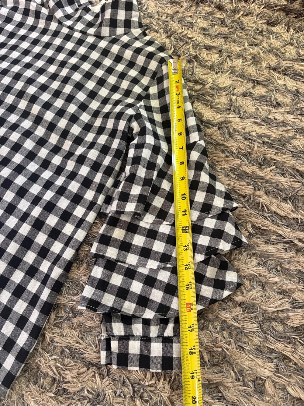 Black & White Cotton Blend Gingham Ruffle-Sleeve Top XS - Picture 6 of 9